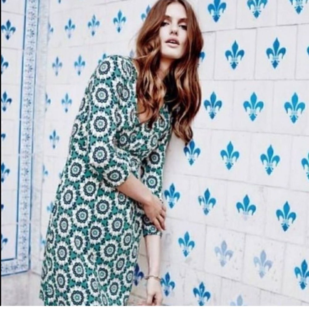 Boden Marion Green Mandala Print 3/4 Length Sleeve Tunic Dress | SZ 6P